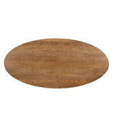 Bovenaanzicht van het mangohouten blad van de eettafel Jesper Pecan 180cm
