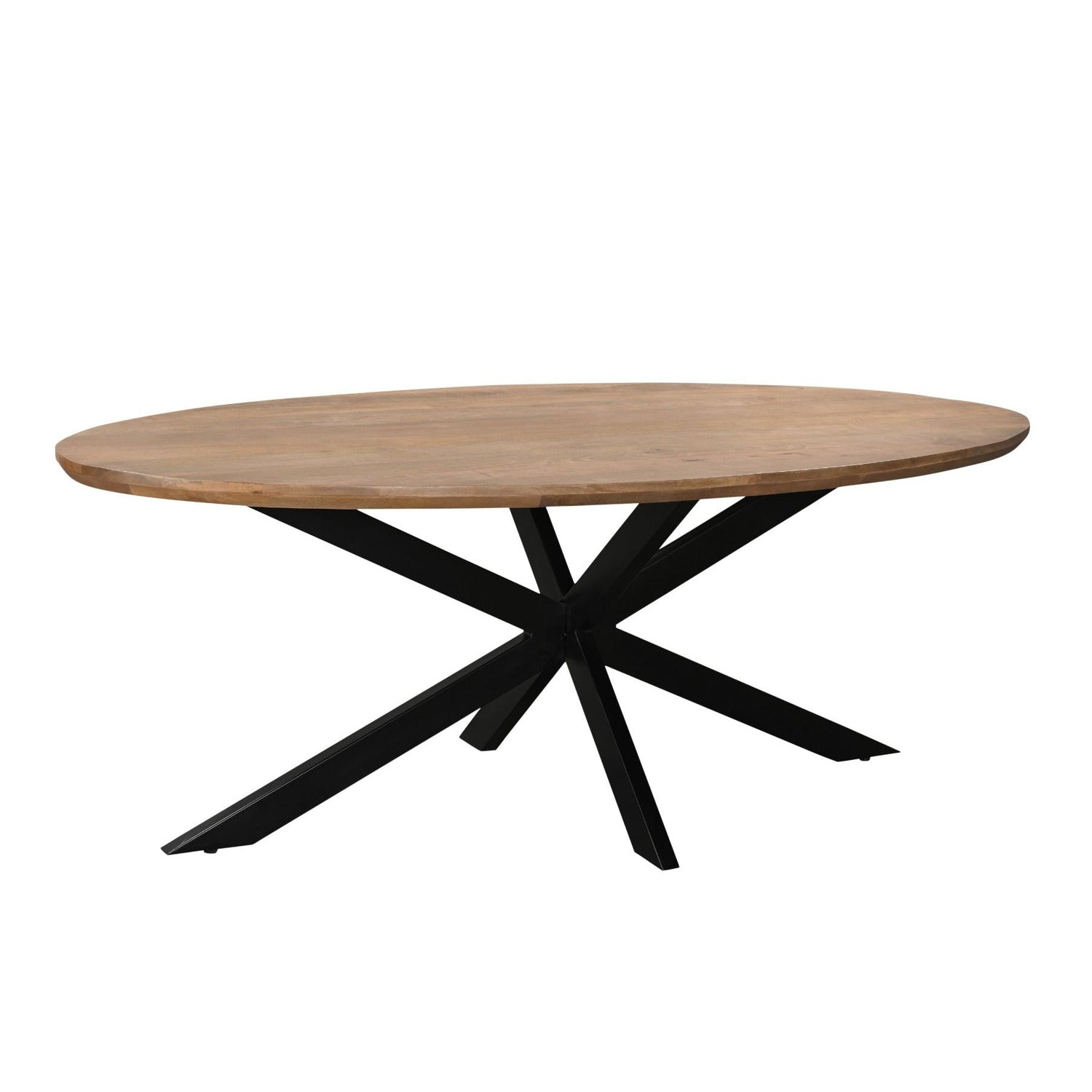 Eettafel Jesper Pecan 210cm schuin vooraanzicht met zwart spinpootonderstel