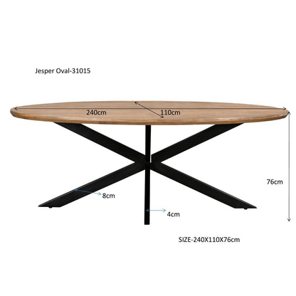 Afmetingen Eettafel Jesper 240cm: L240cm x B110cm x H76cm