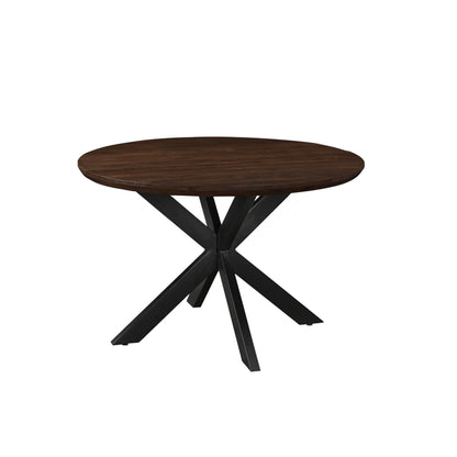 Eettafel Jesper Chestnut Ø120cm schuin vooraanzicht met zwart spinpootonderstel