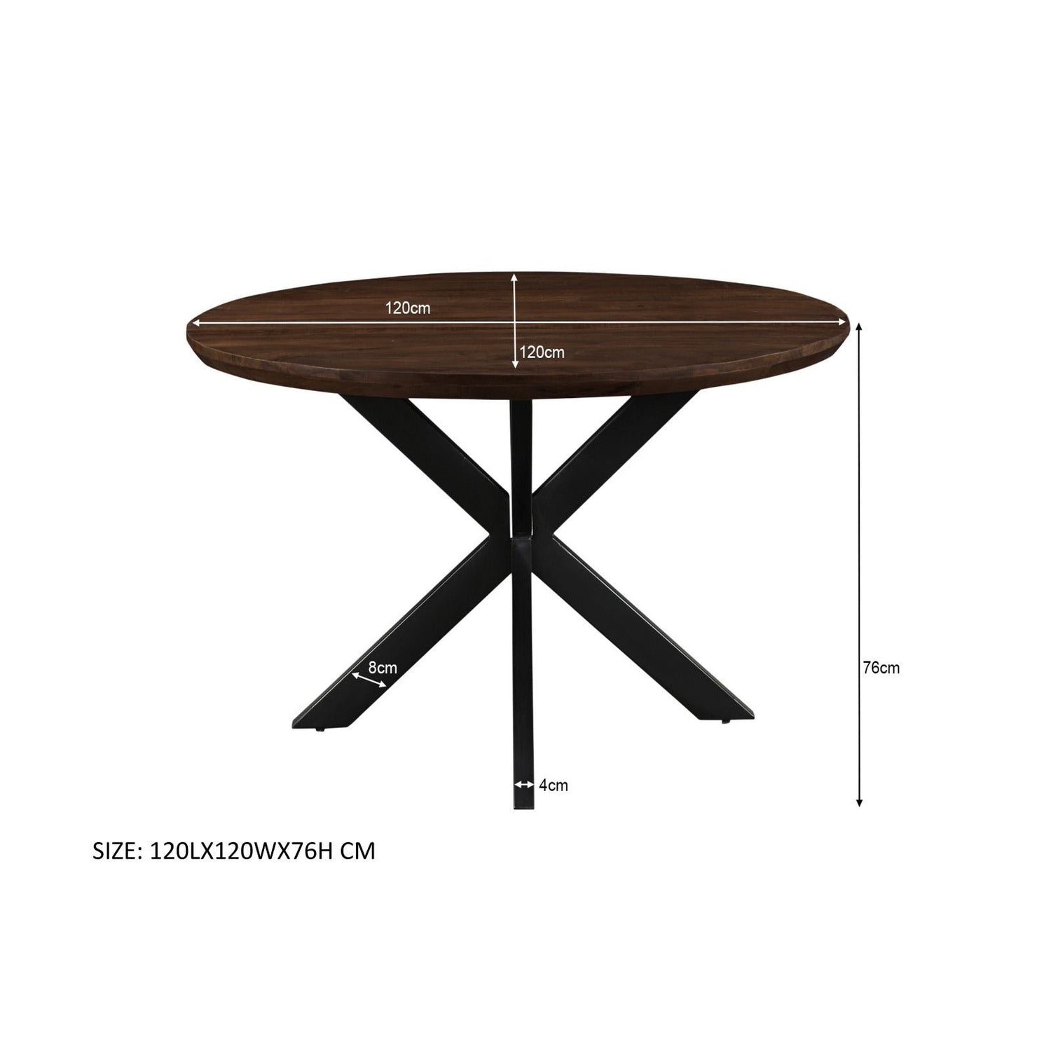 Afmetingen Eettafel Jesper Ø120cm: Ø120cm x H76cm