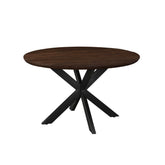 Eettafel Jesper Chestnut Ø130cm schuin vooraanzicht met zwart spinpootonderstel