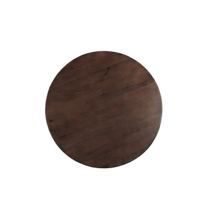 Bovenaanzicht van het mangohouten blad van de eettafel Jesper Chestnut Ø130cm