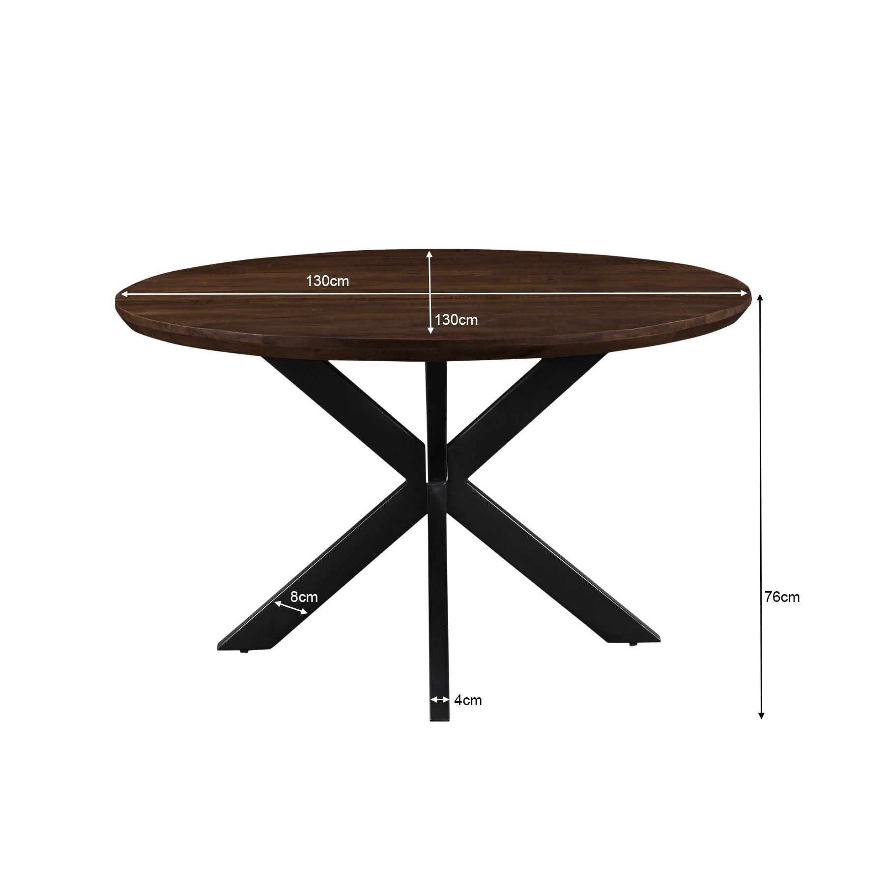Afmetingen Eettafel Jesper Ø130cm: Ø130cm x H76cm