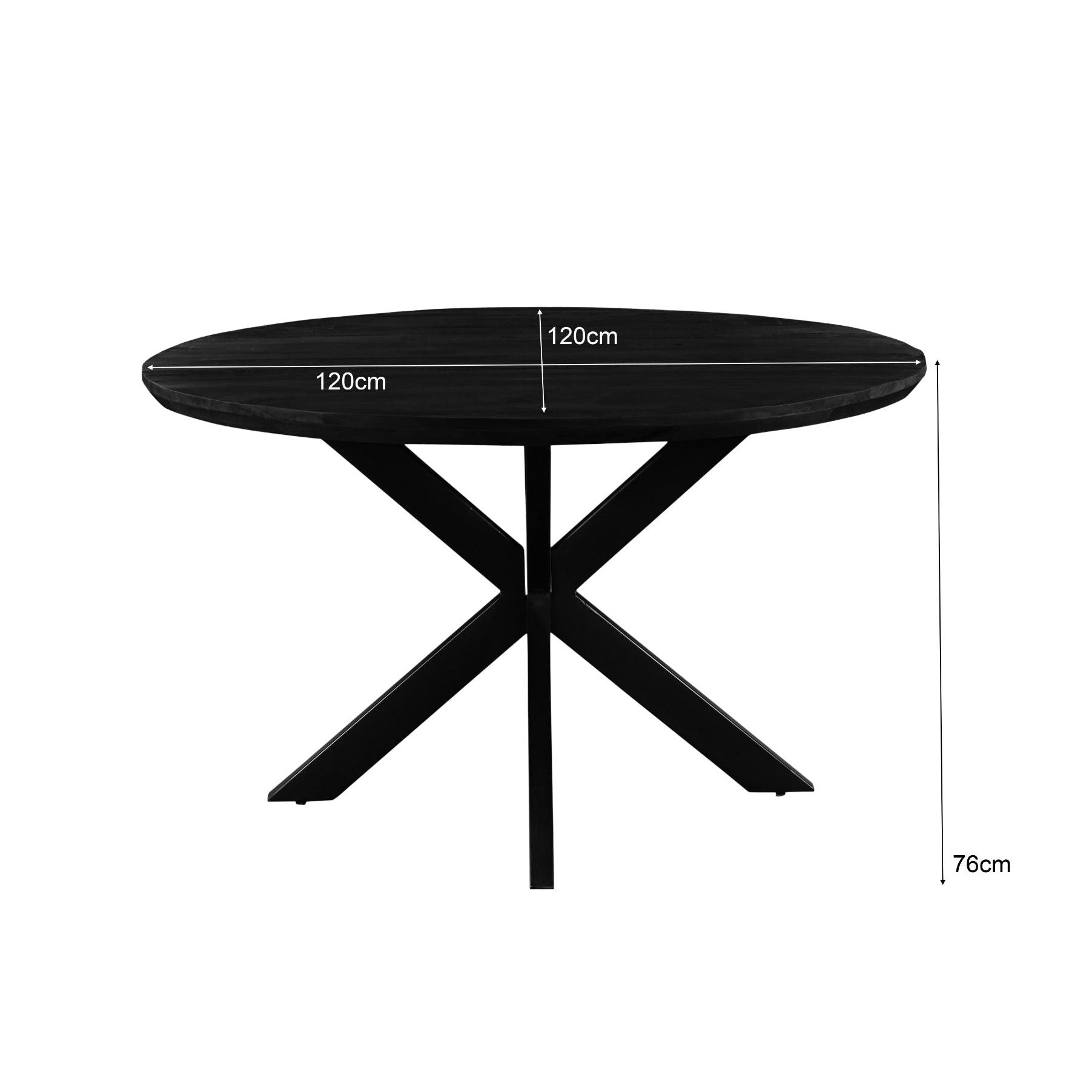 Afmetingen Eettafel Jesper Ø120cm: Ø120cm x H76cm