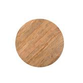Bovenaanzicht van het mangohouten blad van de eettafel Jesper Pecan Ø130cm