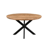 Eettafel Jesper Pecan Ø140cm schuin vooraanzicht met zwart spinpootonderstel
