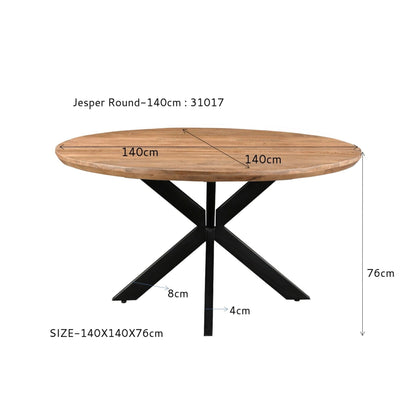 Afmetingen Eettafel Jesper Ø140cm: Ø140cm x H76cm