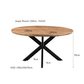 Afmetingen Eettafel Jesper Ø150cm: Ø150cm x H76cm