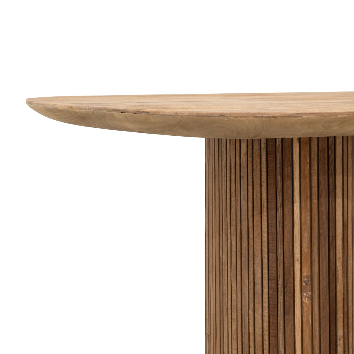 Detail van de teakhouten planken in het blad van de eettafel Lagoon