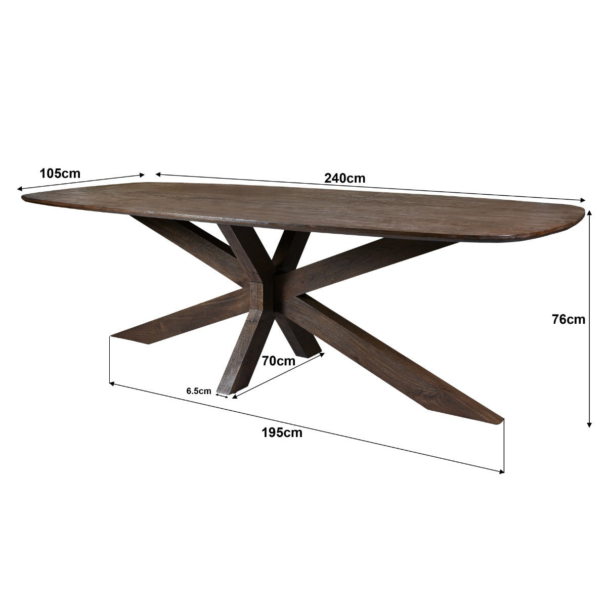 Lissabon eettafel Malta van Livingfurn, afmetingen L240cm x B105cm x H76cm