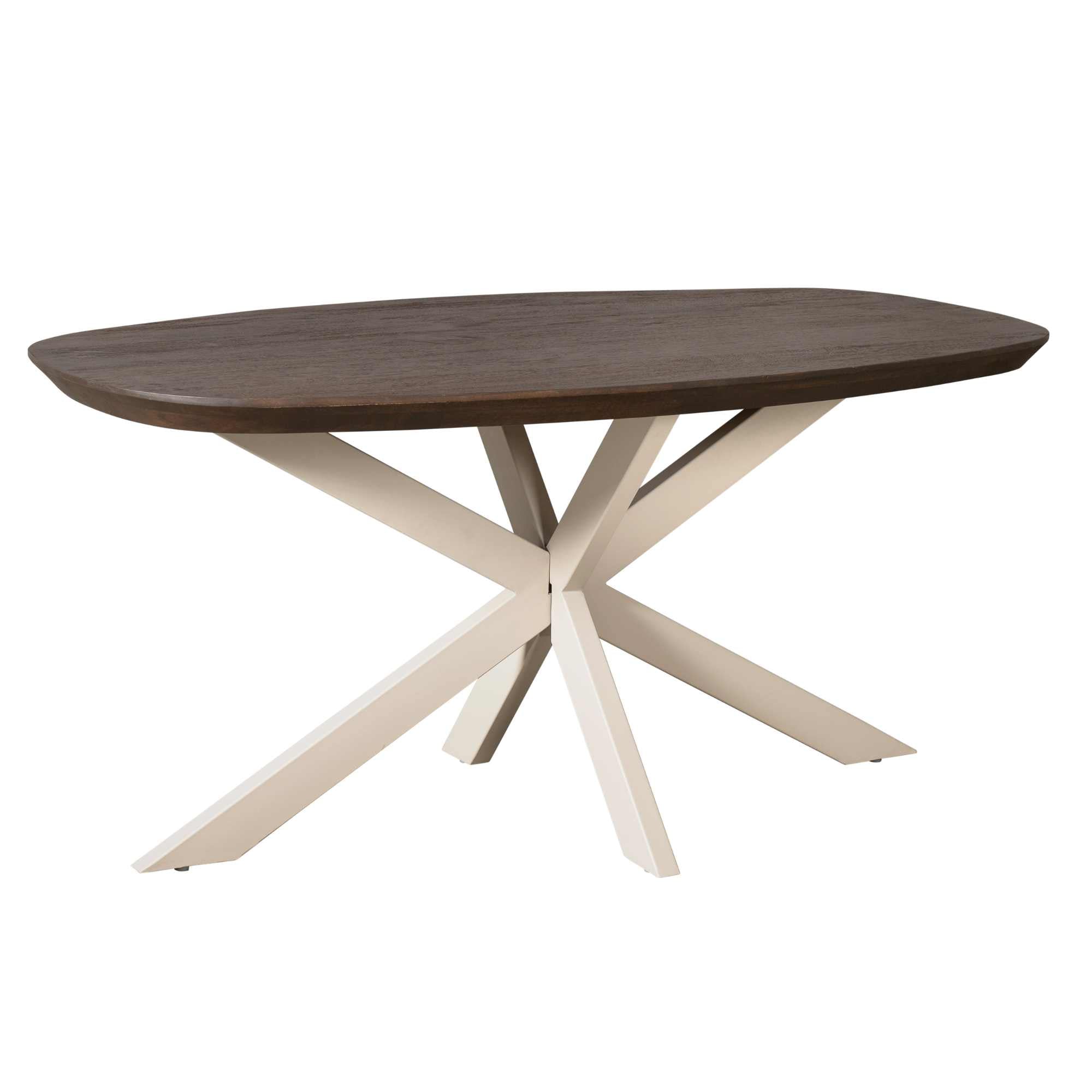 Eettafel Madison Deens Ovaal 160cm van Starfurn van opzij met de afgeronde rand van het bruine blad