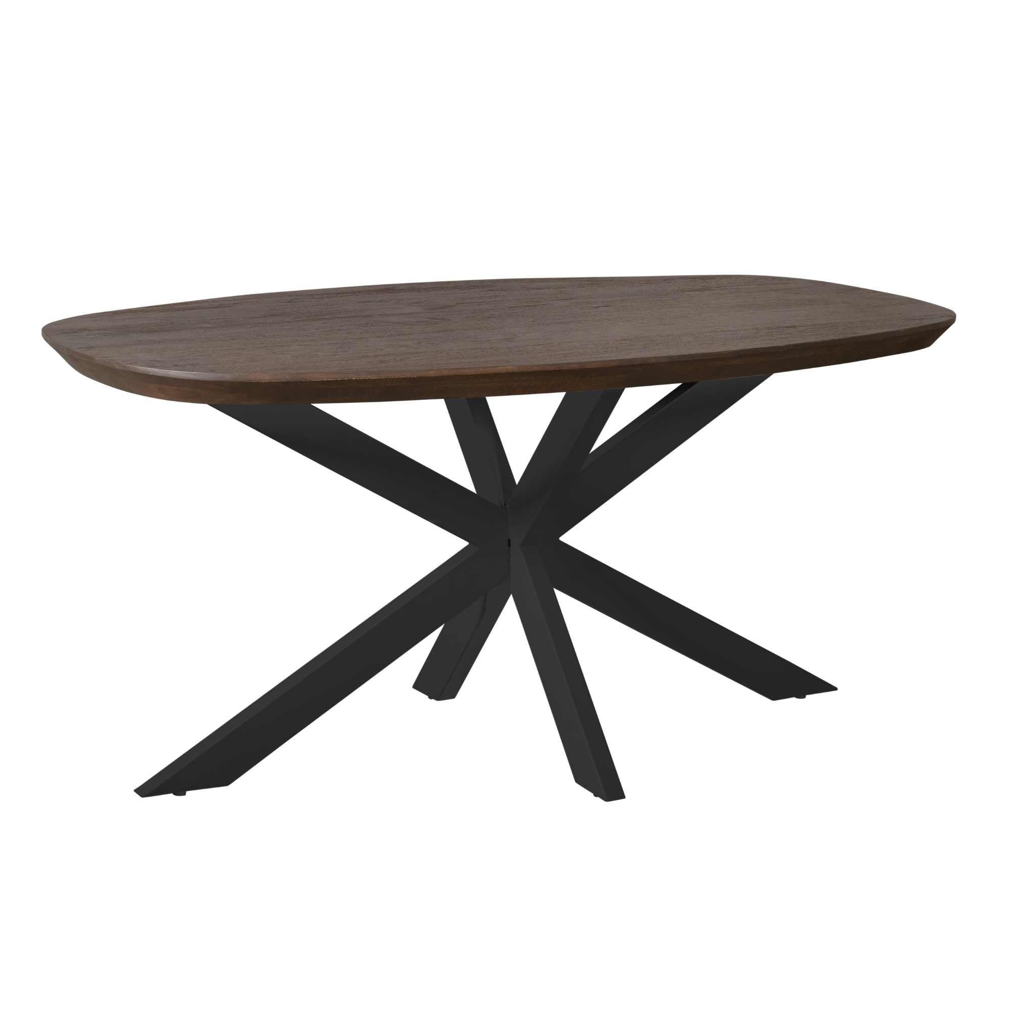 Eettafel Madison Deens Ovaal 160cm van Starfurn in bruin mangohout met zwart metalen onderstel