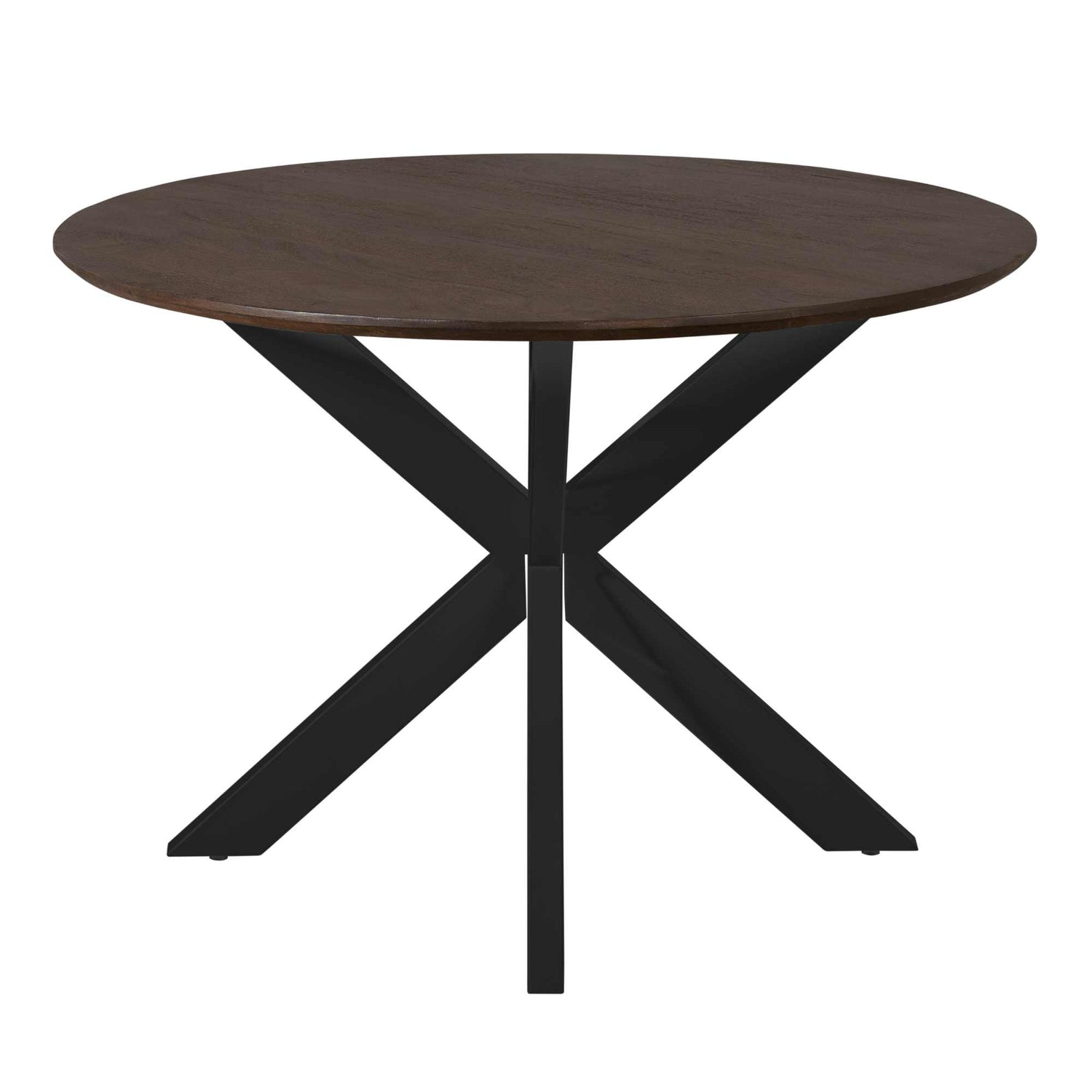 Bovenaanzicht van de ronde eettafel Madison 110cm van Starfurn met de nerf van het mangohout