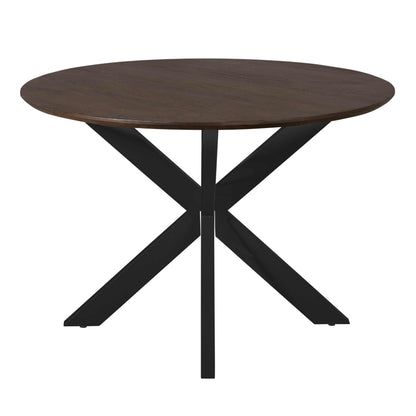 Bovenaanzicht van de ronde eettafel Madison 110cm van Starfurn met de nerf van het mangohout
