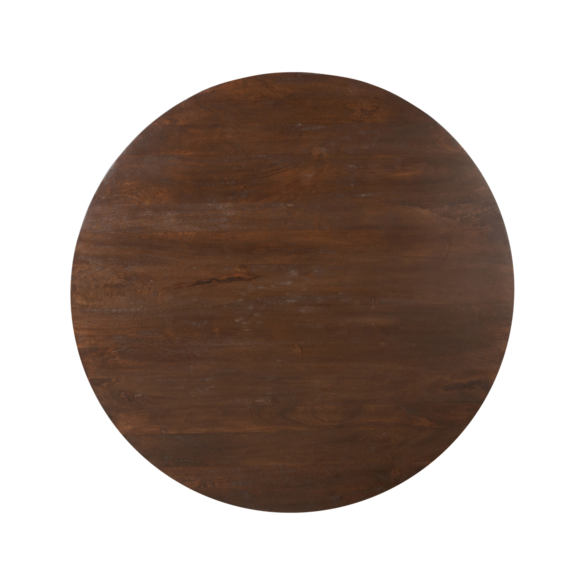 Eettafel Madison 130cm van Starfurn van opzij met de rand van het bruine tafelblad in beeld