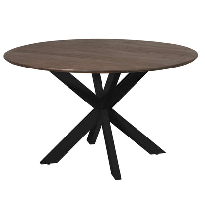 Eettafel Madison 130cm van Starfurn in bruin mangohout met zwarte metalen middenpoot