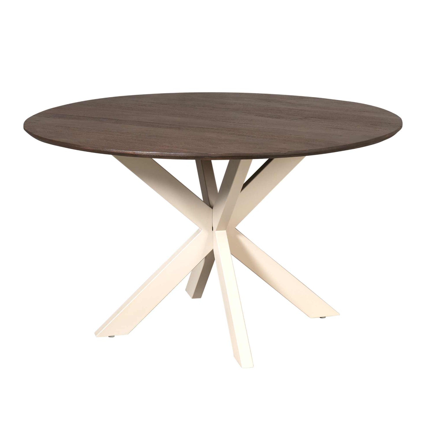 Eettafel Madison 150cm van Starfurn schuin van voren met het volledige bruine tafelblad in beeld
