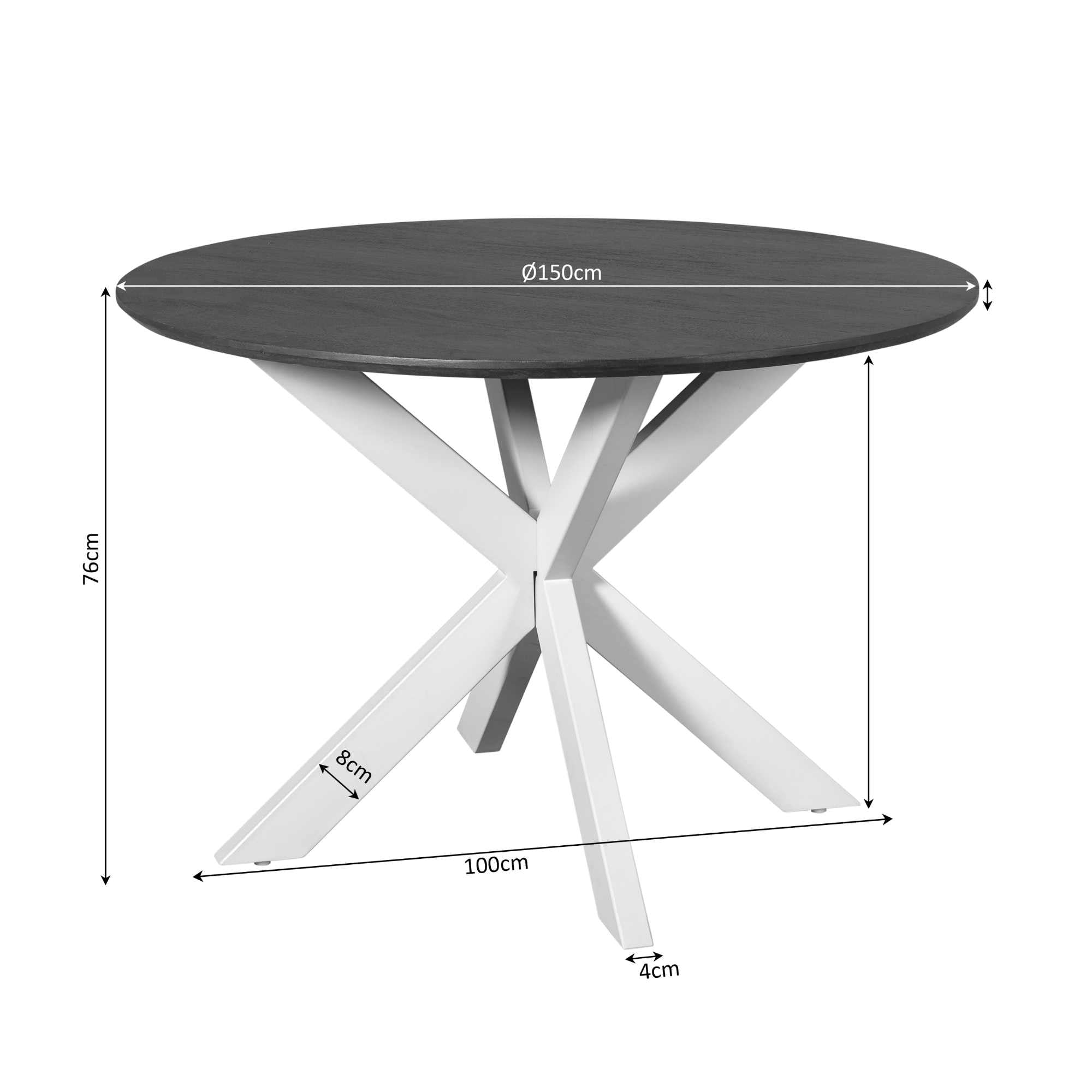 Eettafel Madison 150cm van Starfurn van opzij met de rand van het blad en de vrije beenruimte