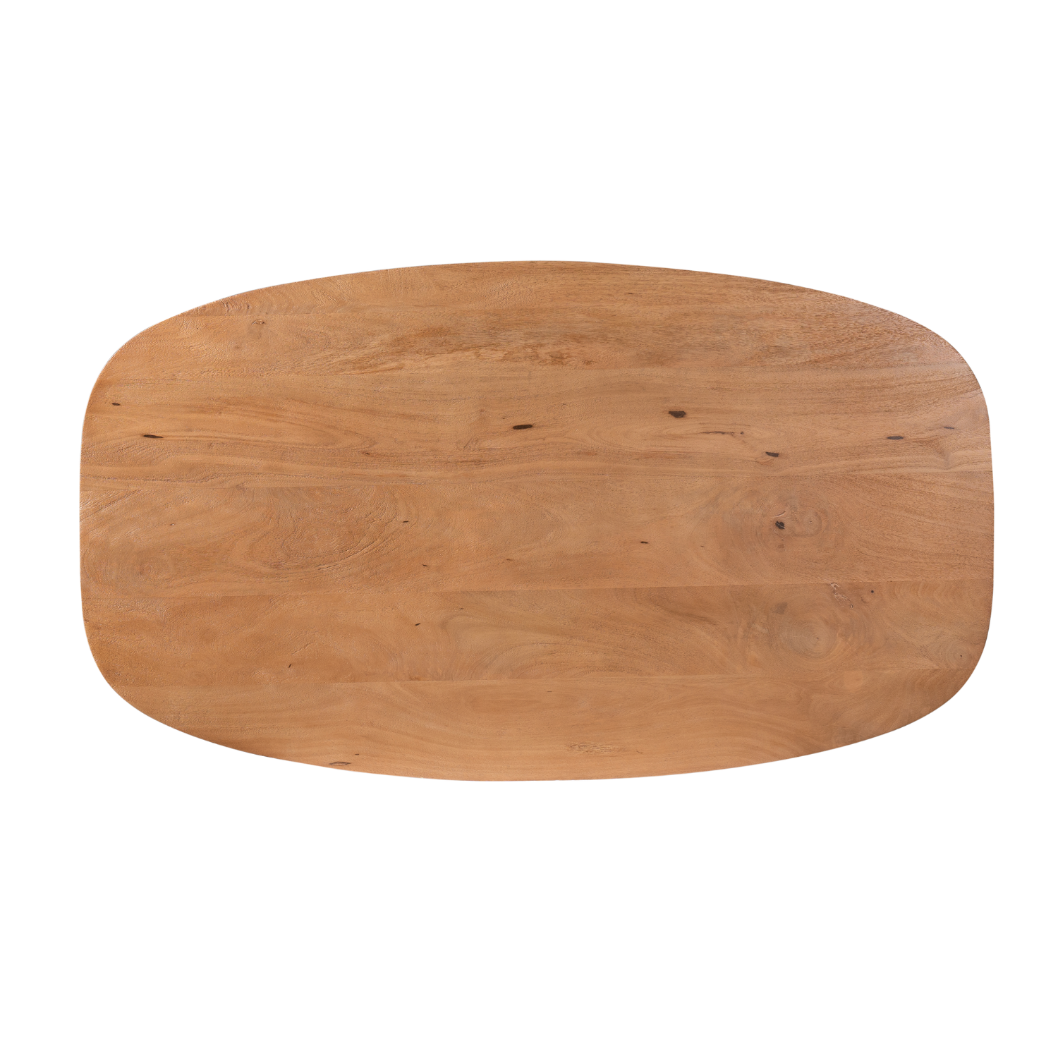 Eettafel Madison Mangohout Naturel Deens Ovaal 160cm van Starfurn met detailopname van het zwarte metalen onderstel