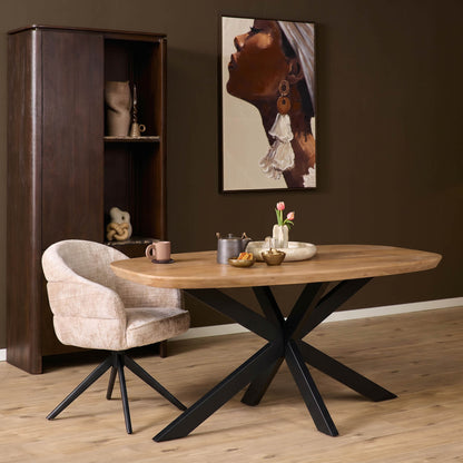 Eettafel Madison Mangohout Naturel Deens Ovaal 160cm van Starfurn met afgeronde koppen aan beide uiteinden