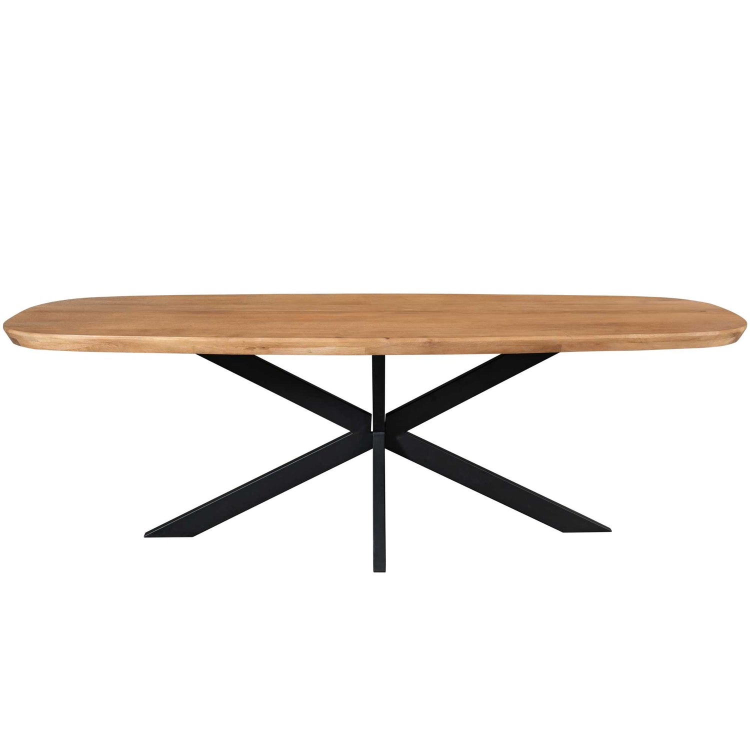 Eettafel Madison Mangohout Naturel Deens Ovaal 200cm van Starfurn met ovaal mangohouten blad en zwart onderstel