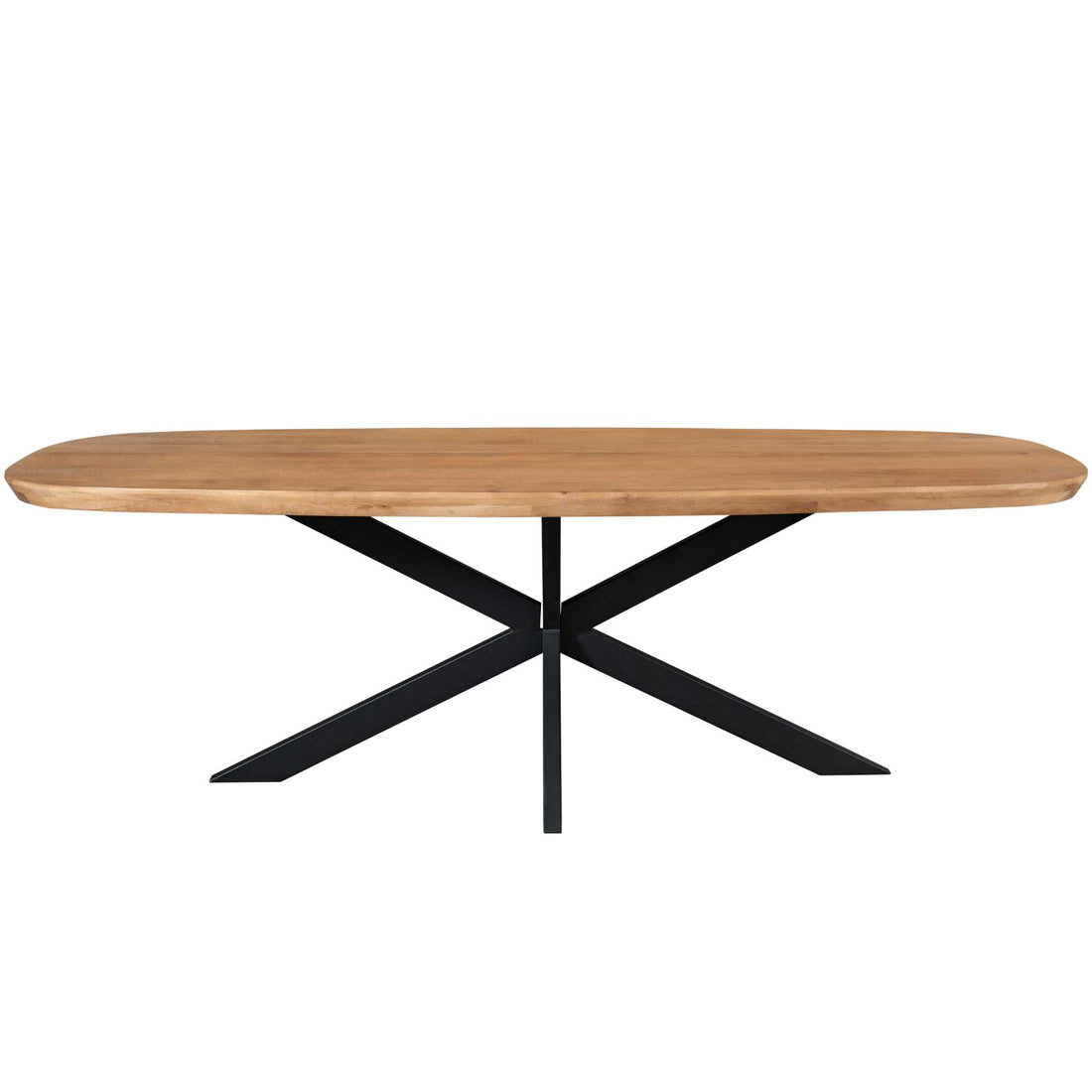 Eettafel Madison Mangohout Naturel Deens Ovaal 280cm van Starfurn met extra lang ovaal blad en zwart onderstel