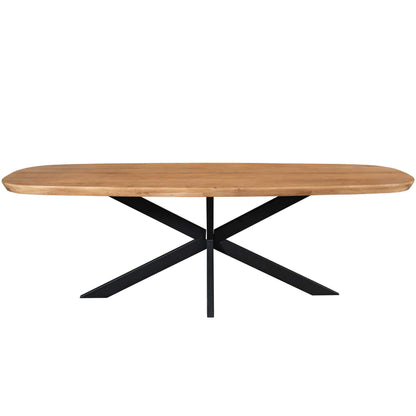 Eettafel Madison Mangohout Naturel Deens Ovaal 280cm van Starfurn met extra lang ovaal blad en zwart onderstel