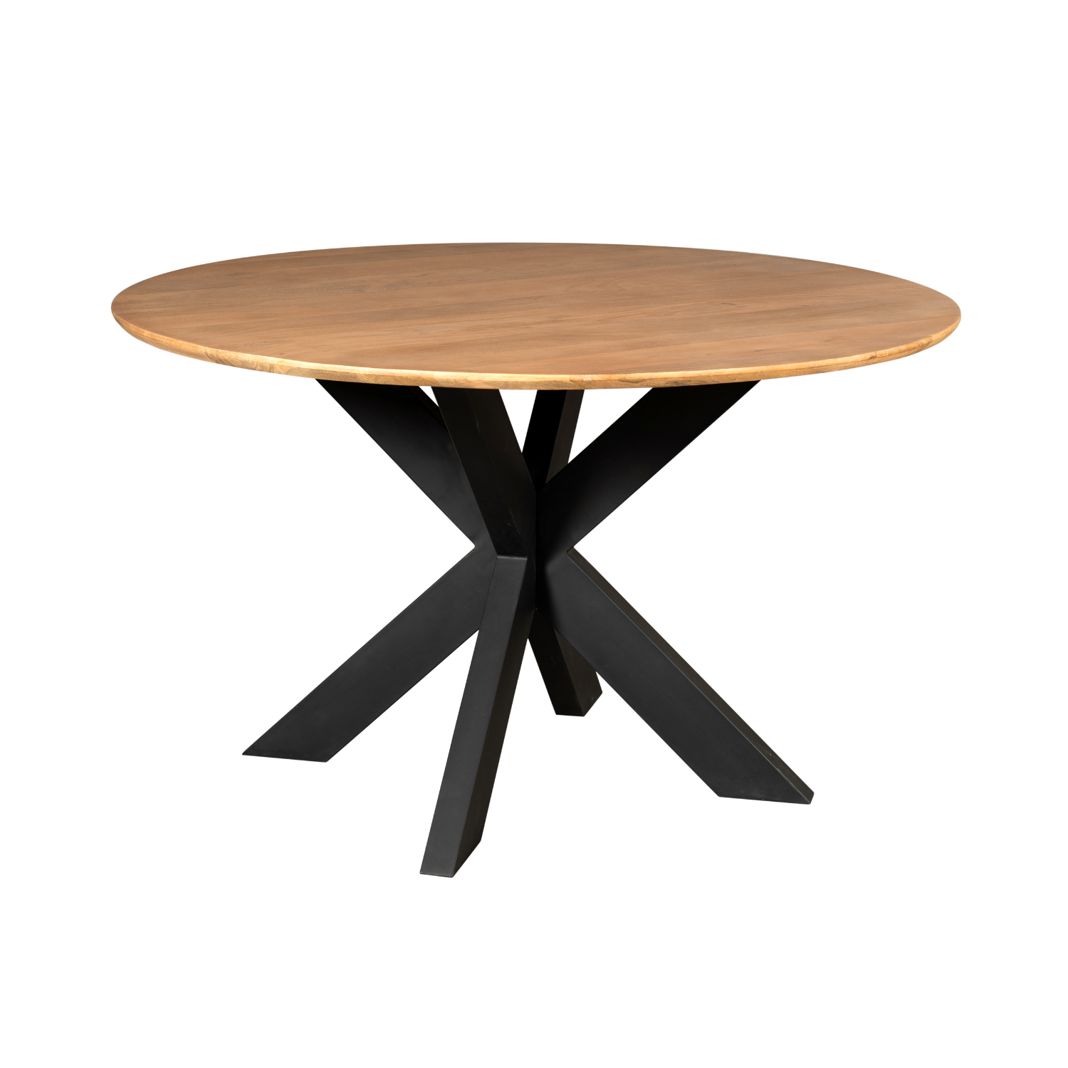 Eettafel Madison Mangohout Naturel Rond 110cm van Starfurn met rond mangohouten blad en zwarte metalen poot