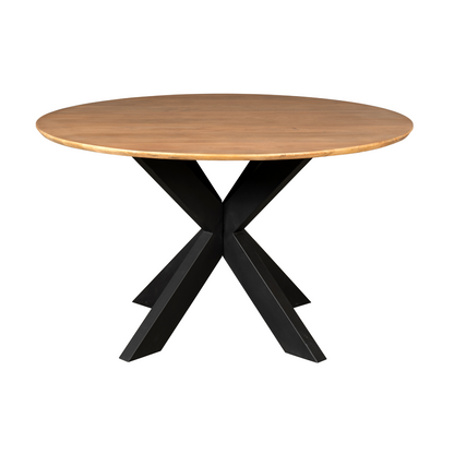 Eettafel Madison Mangohout Naturel Rond 130cm van Starfurn met zichtbare houtnerf in het naturel afgewerkte blad