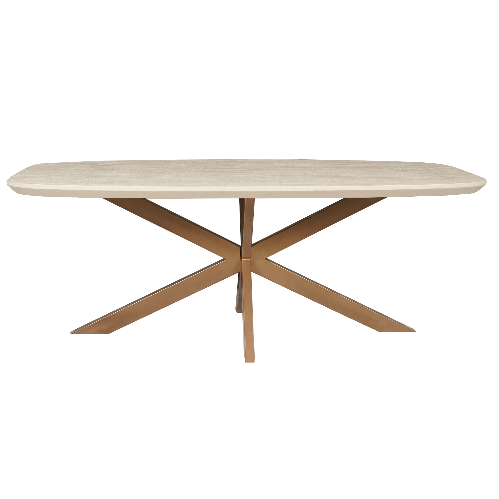 Eettafel Madison Zand van Starfurn detail van de voet van het bronskleurige onderstel