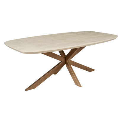 Eettafel Madison Zand van Starfurn detail van de bronskleurige voet van het onderstel