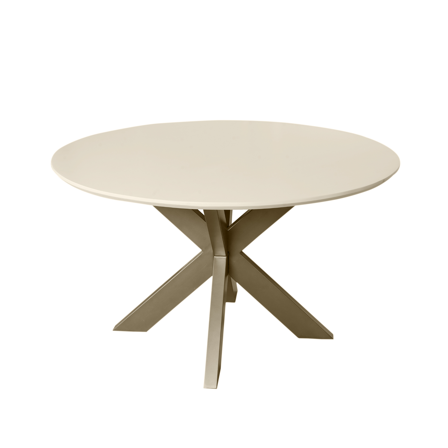 Ronde eettafel Madison Zand met bronzen metalen middenpoot en gezandstraald tafelblad