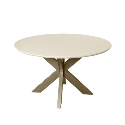 Ronde eettafel Madison Zand met bronzen metalen middenpoot en gezandstraald tafelblad