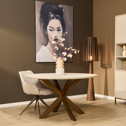 Grote ronde eettafel Madison Zand met stevige middenpoot in bronzen finish