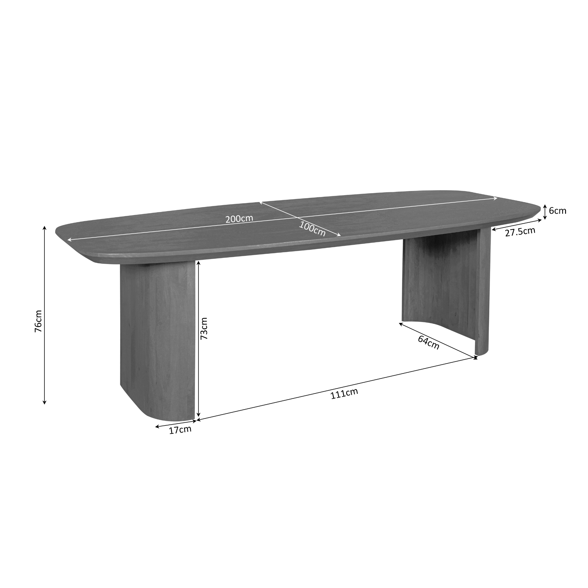 Levendige houttekening van het bruine mangohout van eettafel Maré 200 cm van Starfurn