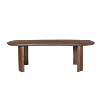 Eettafel Maré van Starfurn, 300 cm massief mangohout in warm bruin op twee halfronde poten