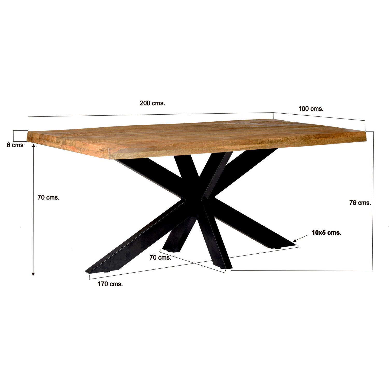 Eettafel Nairobi Tree Top 220cm in Naturel, detail van het blad