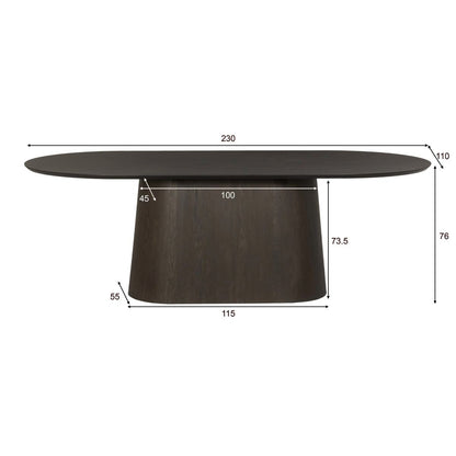 Afmetingen Eettafel Novero 230cm: L230cm x B110cm x H76cm