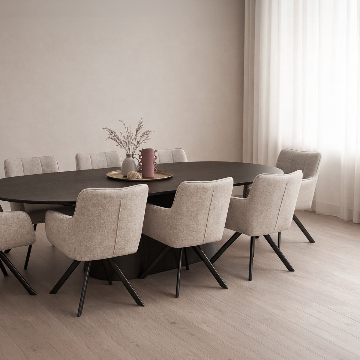 Eettafel Novero espresso 280cm in een eetkamer