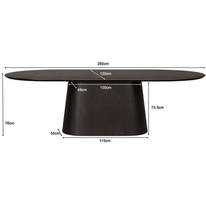 Afmetingen Eettafel Novero 280cm: L280cm x B120cm x H76cm