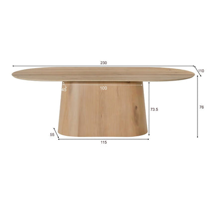 Afmetingen Eettafel Novero 230cm: L230cm x B110cm x H76cm