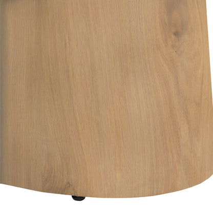 Close-up van de afgeronde voet van de eettafel Novero naturel