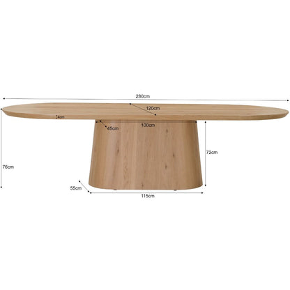 Afmetingen Eettafel Novero 280cm: L280cm x B120cm x H76cm
