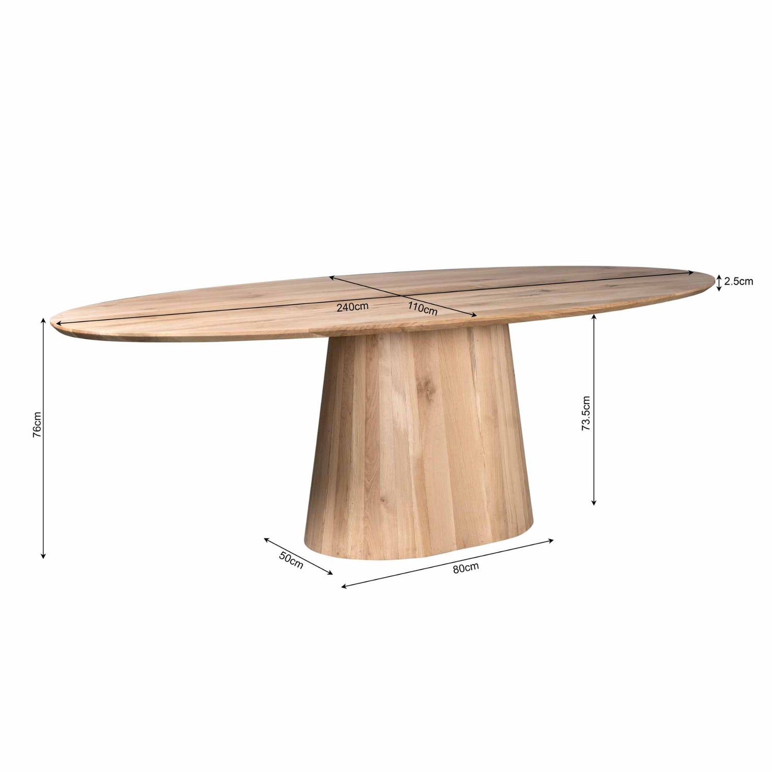 Ovale eettafel Riga van Starfurn, 240 cm lang in naturel eikenhout