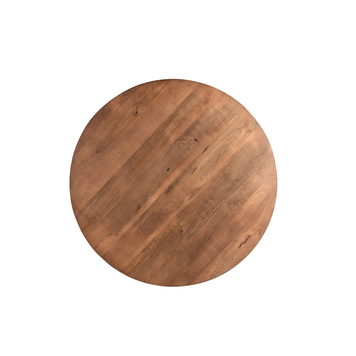 Eettafel Rocky Ø120cm in Pecan, warm honingbruin mangohout met zwart onderstel