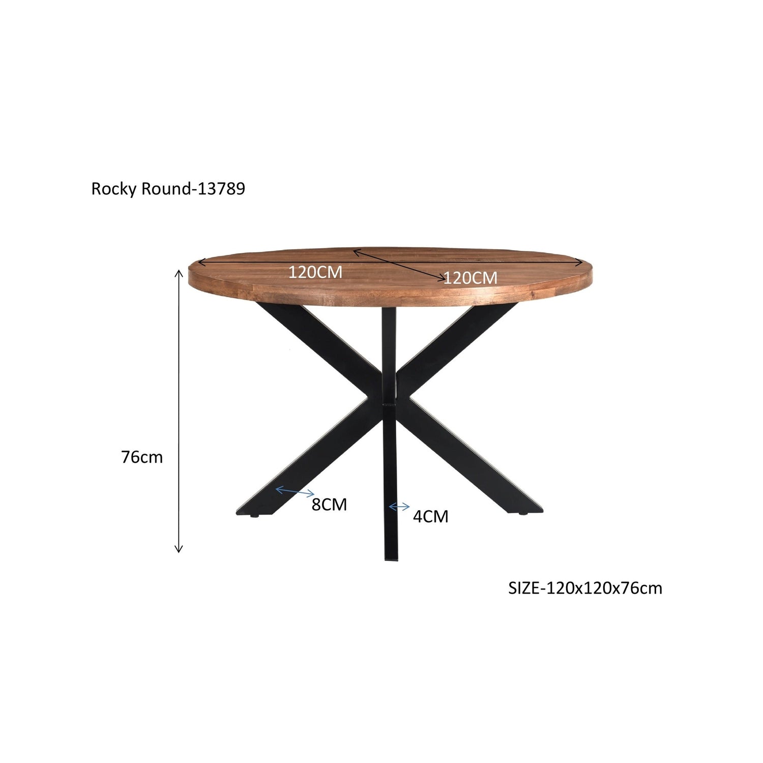 Eettafel Rocky Ø120cm in Pecan, detail van het blad