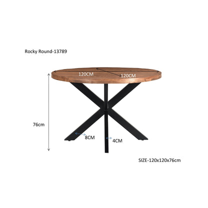 Eettafel Rocky Ø120cm in Pecan, detail van het blad