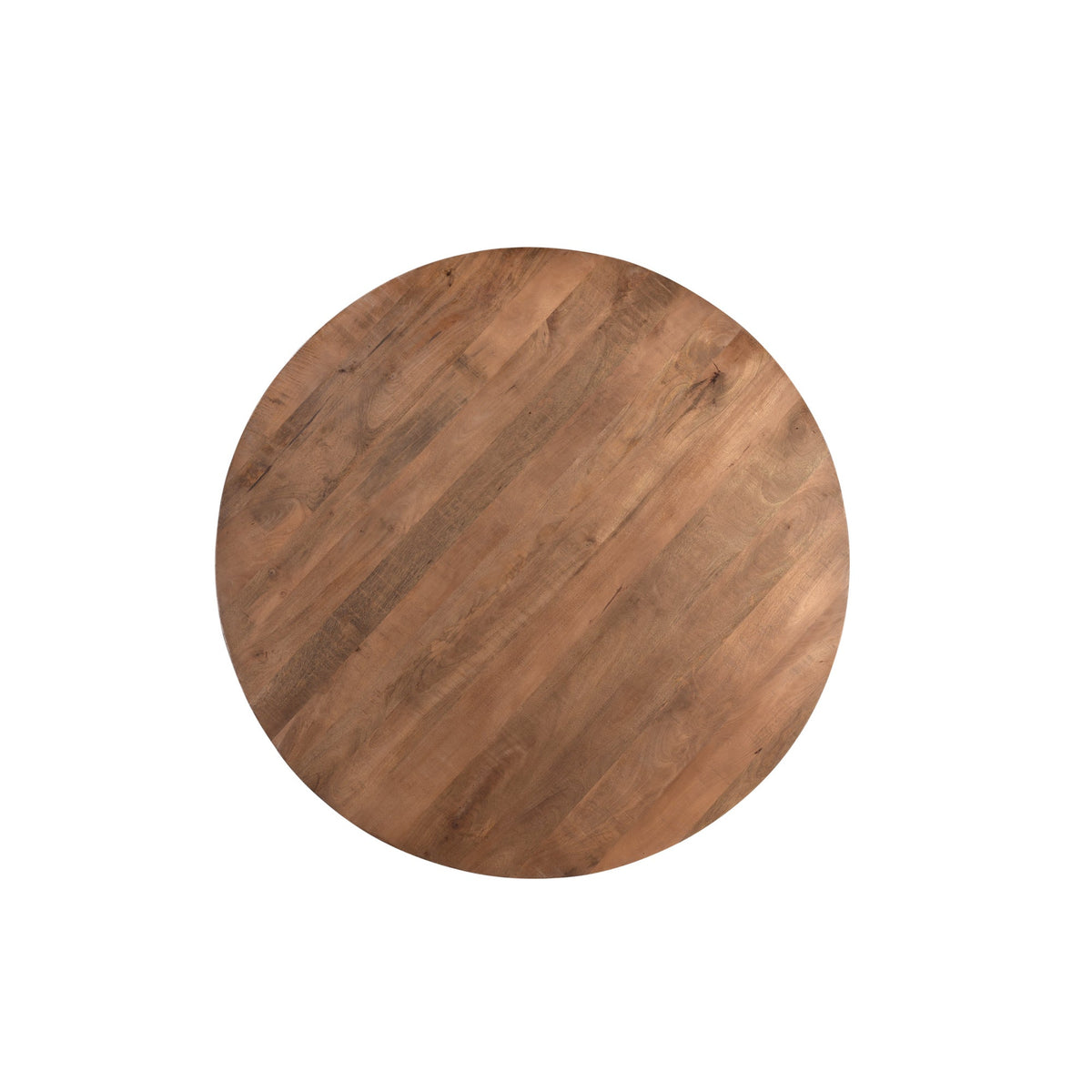 Eettafel Rocky Ø130cm in Pecan, warm honingbruin mangohout met zwart onderstel