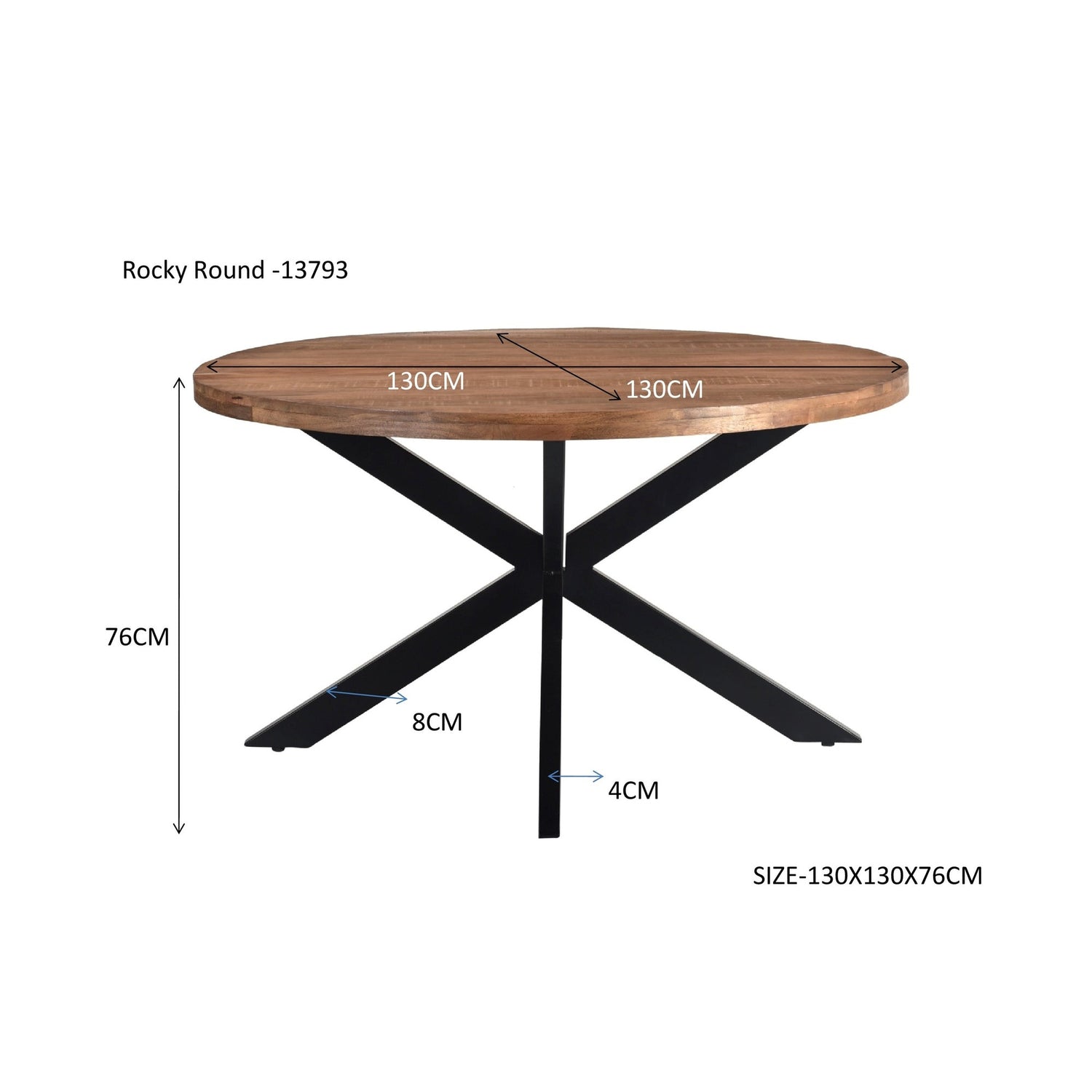Eettafel Rocky Ø130cm in Pecan, detail van het blad